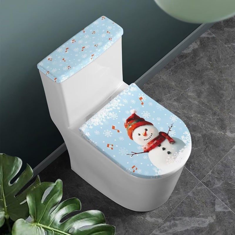 Kathyboom Christmas Snowman Notes Toilet Lid Cover Tank Lid Cover Toilet Seat Covers Bathroom Accessories Fit Most Round Elongated Oval Toilet Xmas Decorations for Home - Image 2